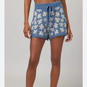 Spiritual Gangster Blue and White Floral High Waist Shorts